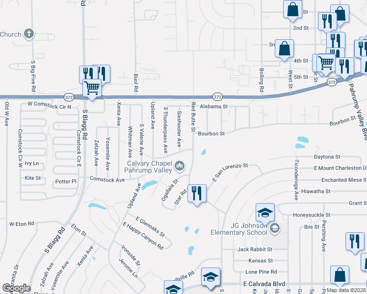 map of restaurants, bars, coffee shops, grocery stores, and more near 1201 Sixshooter Avenue in Pahrump
