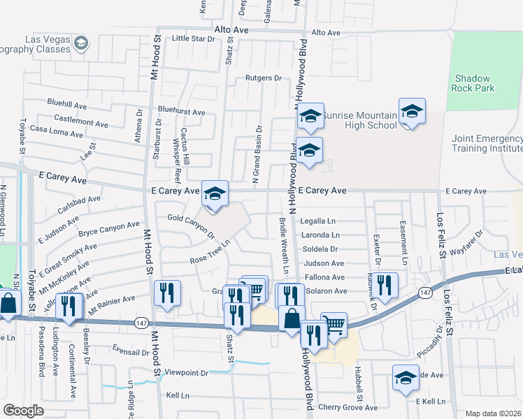map of restaurants, bars, coffee shops, grocery stores, and more near 6604 Rose Tree Lane in Las Vegas