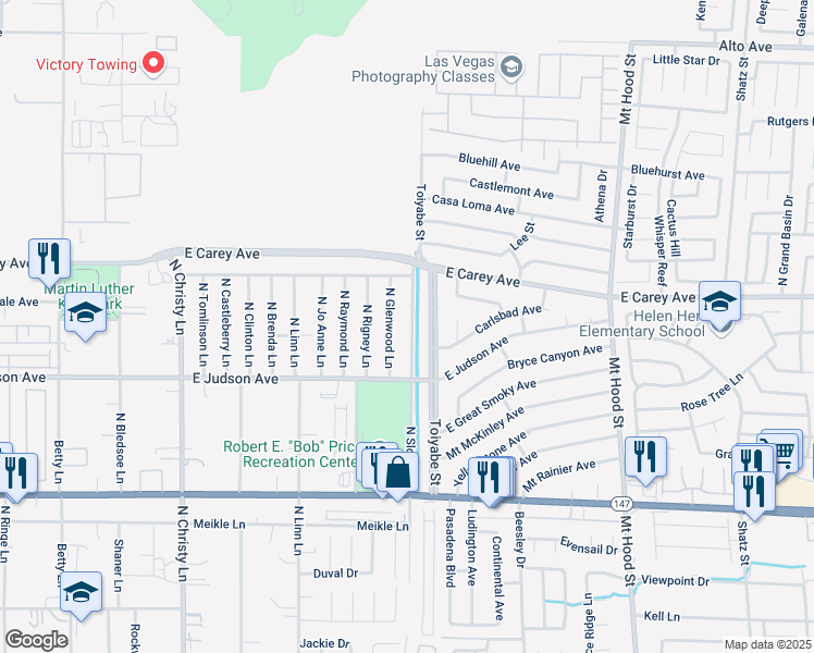 map of restaurants, bars, coffee shops, grocery stores, and more near 2261 North Sloan Lane in Las Vegas