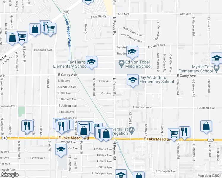 map of restaurants, bars, coffee shops, grocery stores, and more near 3701 Orr Avenue in North Las Vegas