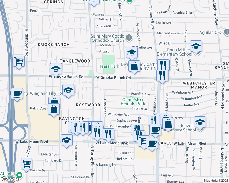 map of restaurants, bars, coffee shops, grocery stores, and more near 6305 Santa Cruz Avenue in Las Vegas