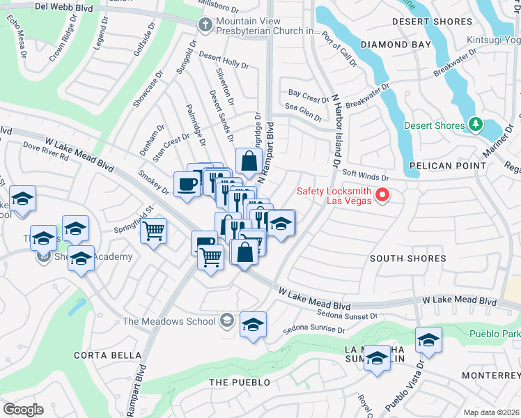 map of restaurants, bars, coffee shops, grocery stores, and more near 2101 Rico Peak Court in Las Vegas