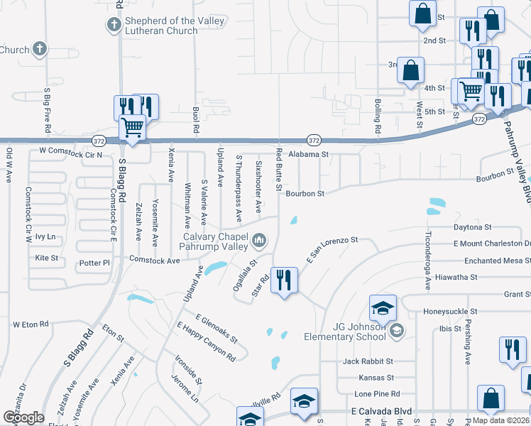 map of restaurants, bars, coffee shops, grocery stores, and more near 1201 Sixshooter Avenue in Pahrump