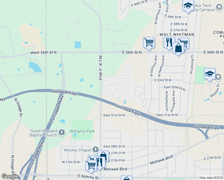 map of restaurants, bars, coffee shops, grocery stores, and more near 3237 North Cincinnati Avenue in Tulsa
