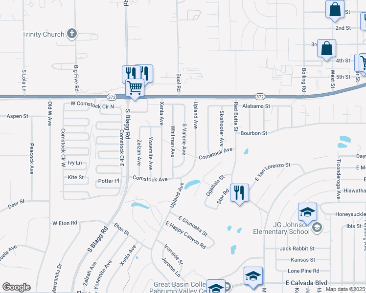 map of restaurants, bars, coffee shops, grocery stores, and more near 1190 South Valerie Avenue in Pahrump