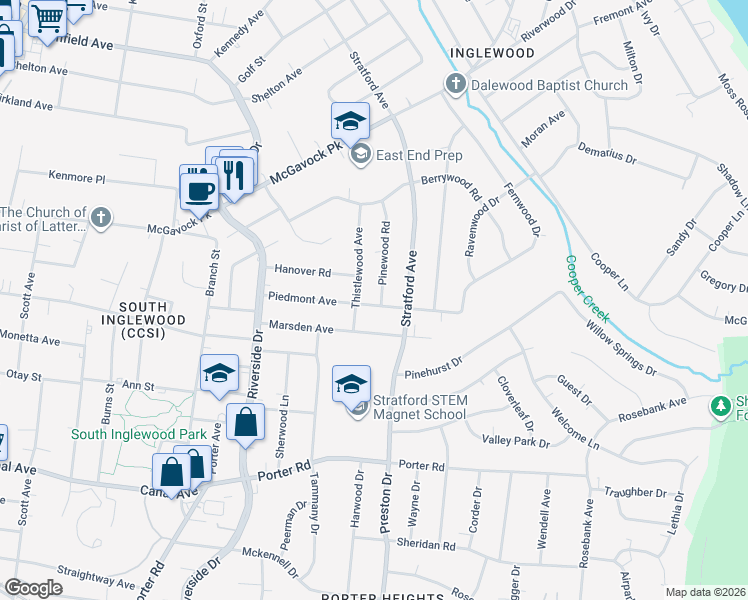 map of restaurants, bars, coffee shops, grocery stores, and more near 1808 Piedmont Avenue in Nashville