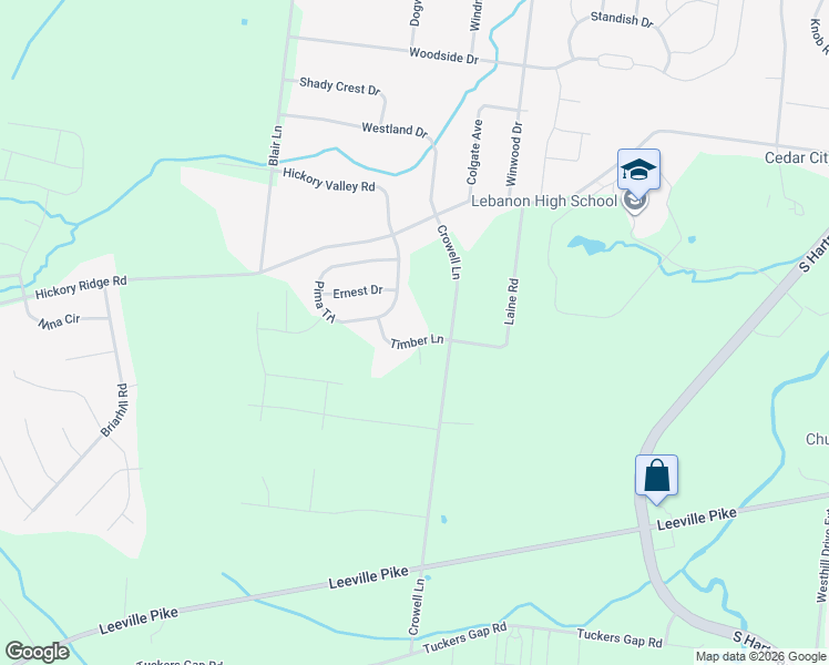 map of restaurants, bars, coffee shops, grocery stores, and more near 514 Crowell Lane in Lebanon