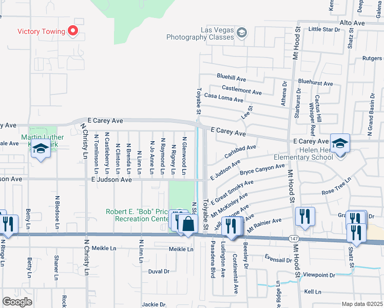 map of restaurants, bars, coffee shops, grocery stores, and more near 2261 North Sloan Lane in Las Vegas