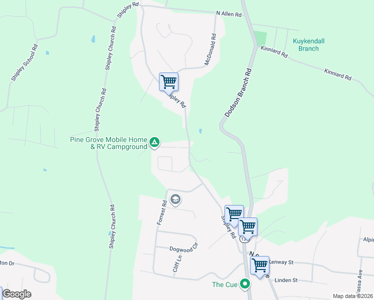map of restaurants, bars, coffee shops, grocery stores, and more near 1310 Crabtree Circle in Cookeville