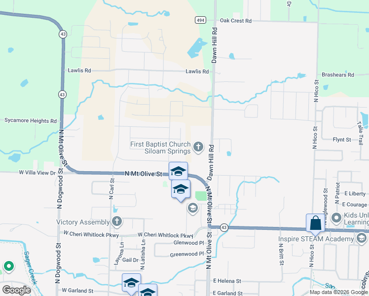 map of restaurants, bars, coffee shops, grocery stores, and more near 209 West Weymouth in Siloam Springs