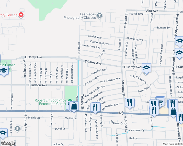 map of restaurants, bars, coffee shops, grocery stores, and more near 6062 Carlsbad Avenue in Las Vegas