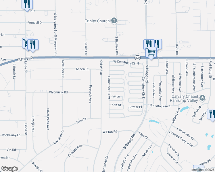 map of restaurants, bars, coffee shops, grocery stores, and more near 1301 Old West Avenue in Pahrump