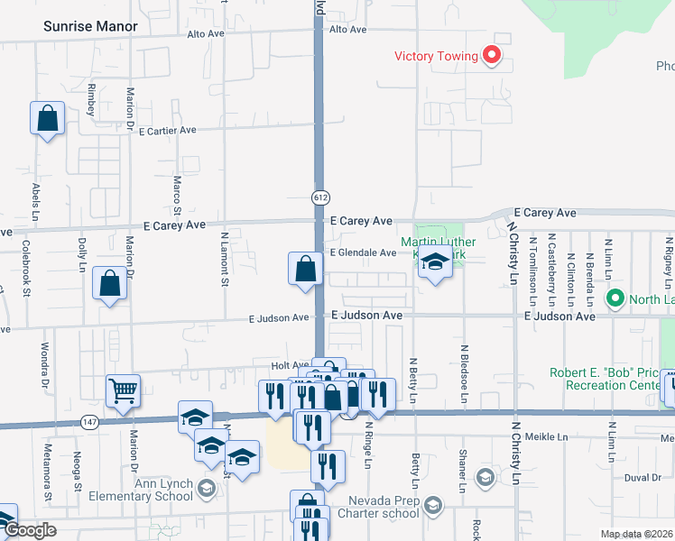 map of restaurants, bars, coffee shops, grocery stores, and more near 2255 Sunrise Ranch Street in Las Vegas