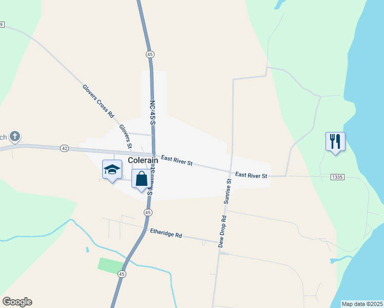 map of restaurants, bars, coffee shops, grocery stores, and more near 209 East River Street in Colerain