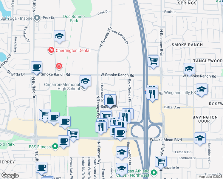 map of restaurants, bars, coffee shops, grocery stores, and more near 7220 Gates Mill Road in Las Vegas