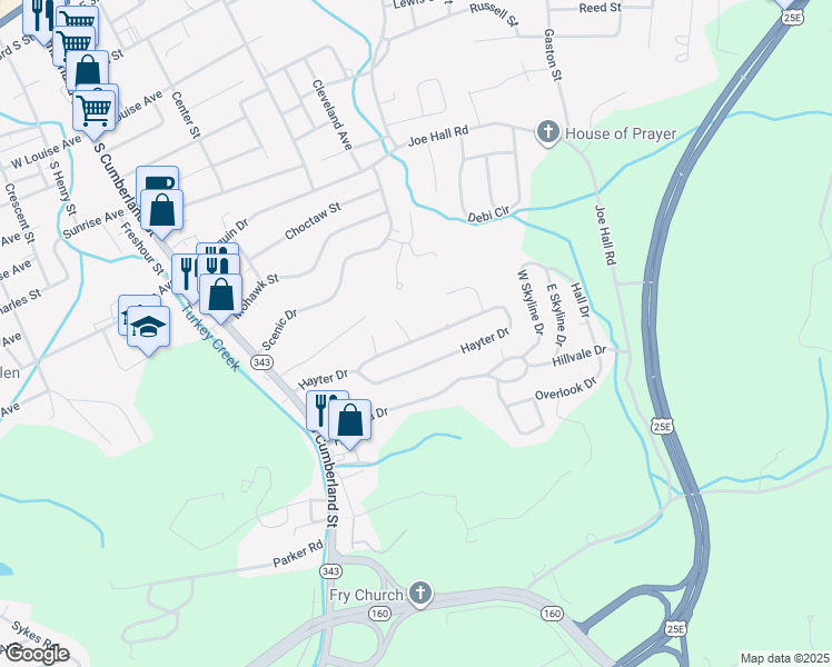 map of restaurants, bars, coffee shops, grocery stores, and more near 440 Hayter Drive in Morristown