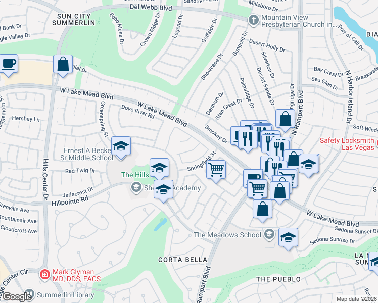 map of restaurants, bars, coffee shops, grocery stores, and more near Barchetta Drive in Las Vegas