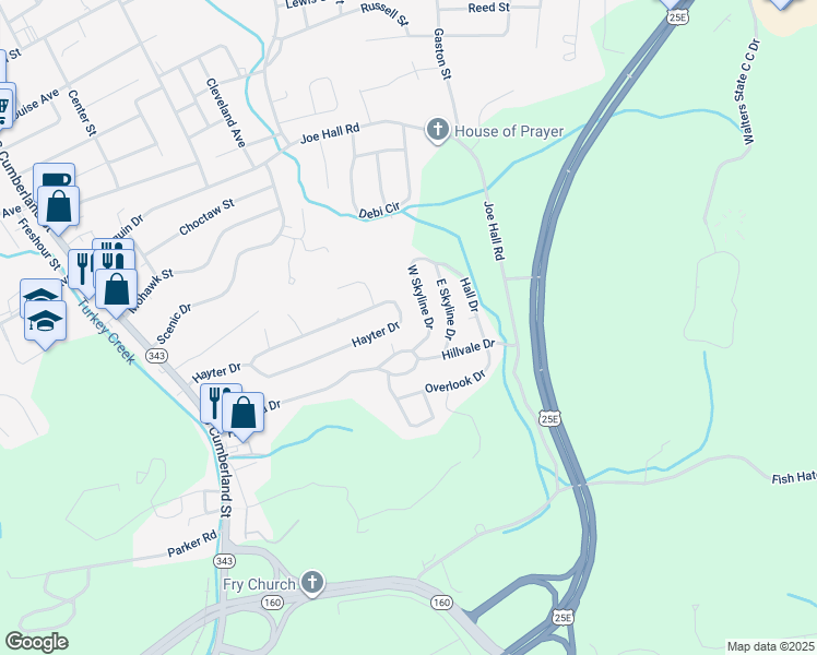 map of restaurants, bars, coffee shops, grocery stores, and more near 389 Hayter Drive in Morristown