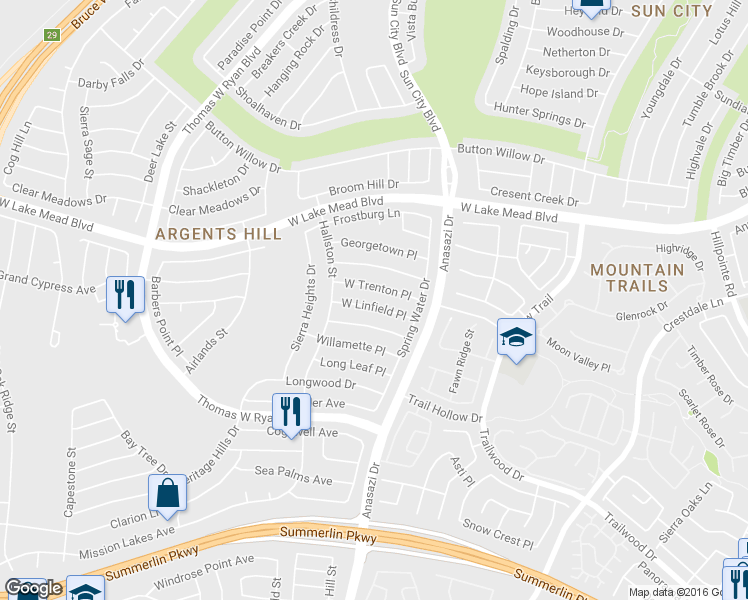 map of restaurants, bars, coffee shops, grocery stores, and more near 10332 West Linfield Place in Las Vegas