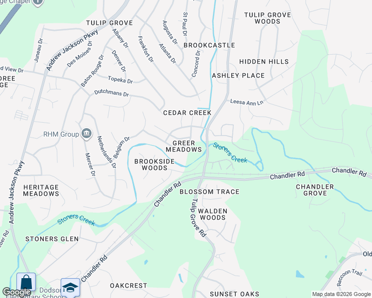 map of restaurants, bars, coffee shops, grocery stores, and more near 1000 Brookside Woods Boulevard in Nashville
