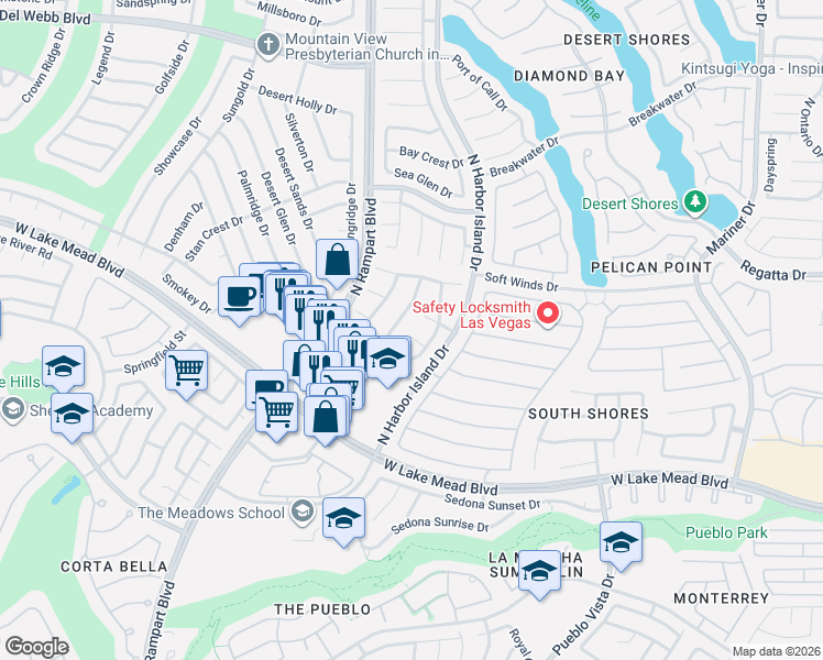 map of restaurants, bars, coffee shops, grocery stores, and more near 8360 Sugar Bowl Court in Las Vegas