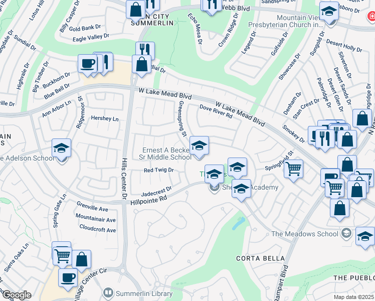 map of restaurants, bars, coffee shops, grocery stores, and more near 2301 Flower Spring Street in Las Vegas