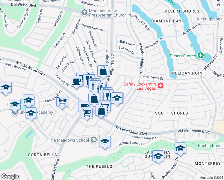 map of restaurants, bars, coffee shops, grocery stores, and more near 2200 Sapphire Valley Street in Las Vegas