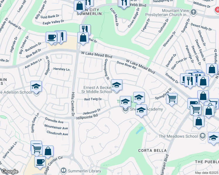 map of restaurants, bars, coffee shops, grocery stores, and more near 2301 Flower Spring Street in Las Vegas