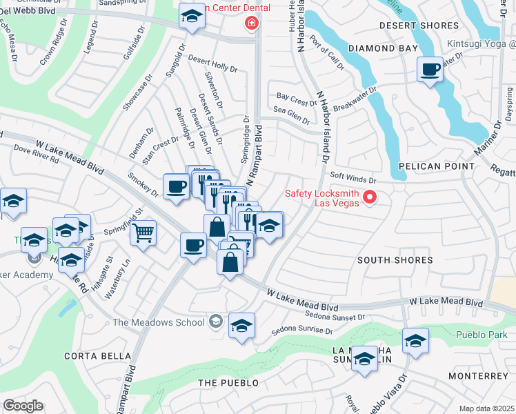 map of restaurants, bars, coffee shops, grocery stores, and more near 2200 Sapphire Valley Street in Las Vegas
