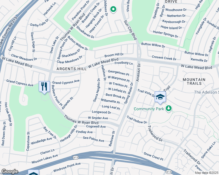 map of restaurants, bars, coffee shops, grocery stores, and more near 10416 West Linfield Place in Las Vegas