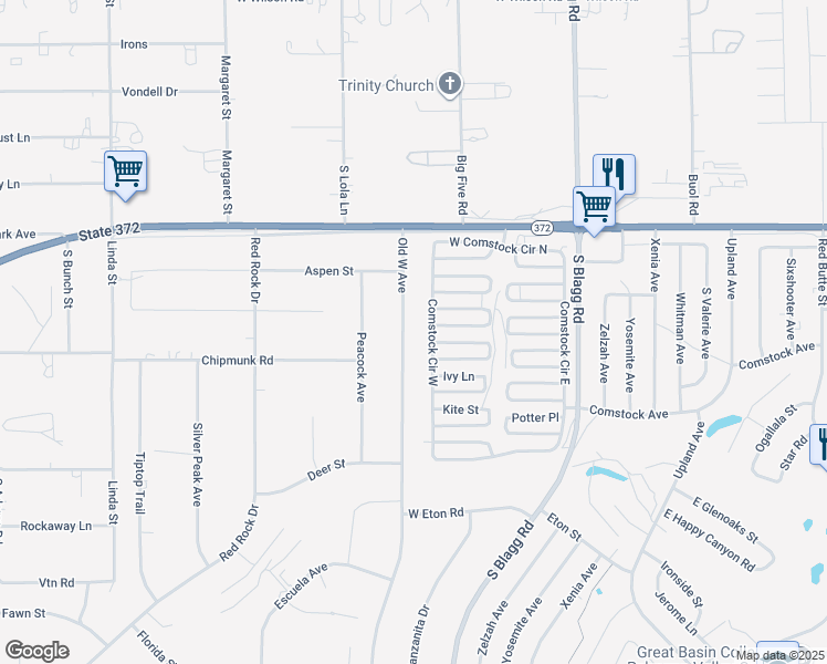 map of restaurants, bars, coffee shops, grocery stores, and more near 1241 South Old West Avenue in Pahrump