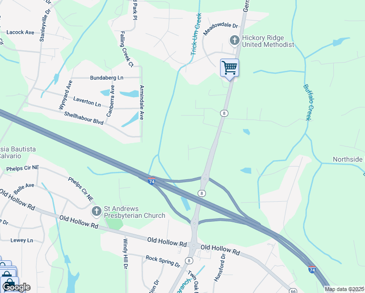 map of restaurants, bars, coffee shops, grocery stores, and more near 5806 Oak Knoll Lane in Winston-Salem