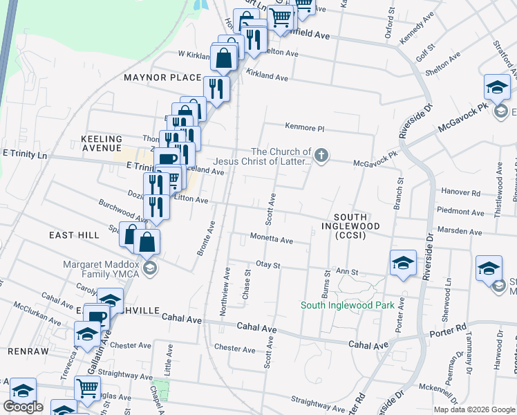 map of restaurants, bars, coffee shops, grocery stores, and more near 1319 Litton Avenue in Nashville