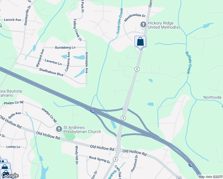 map of restaurants, bars, coffee shops, grocery stores, and more near 5806 Oak Knoll Lane in Winston-Salem