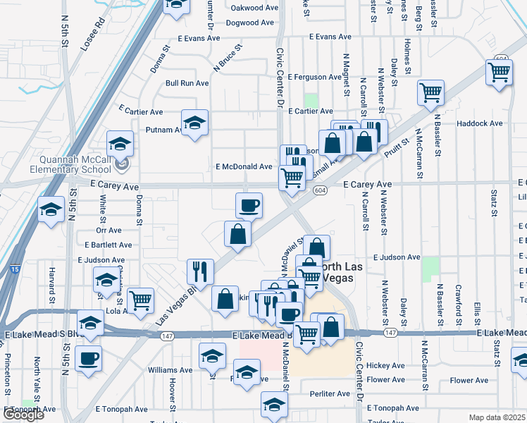 map of restaurants, bars, coffee shops, grocery stores, and more near 2255 Las Vegas Blvd N in North Las Vegas
