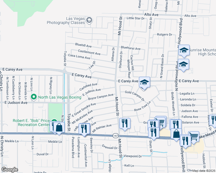 map of restaurants, bars, coffee shops, grocery stores, and more near in Sunrise Manor