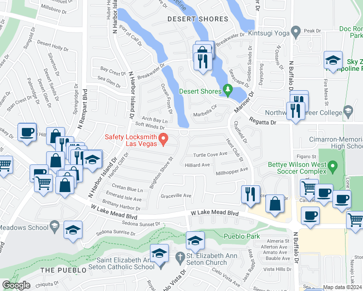 map of restaurants, bars, coffee shops, grocery stores, and more near 2328 Brighton Shore Street in Las Vegas
