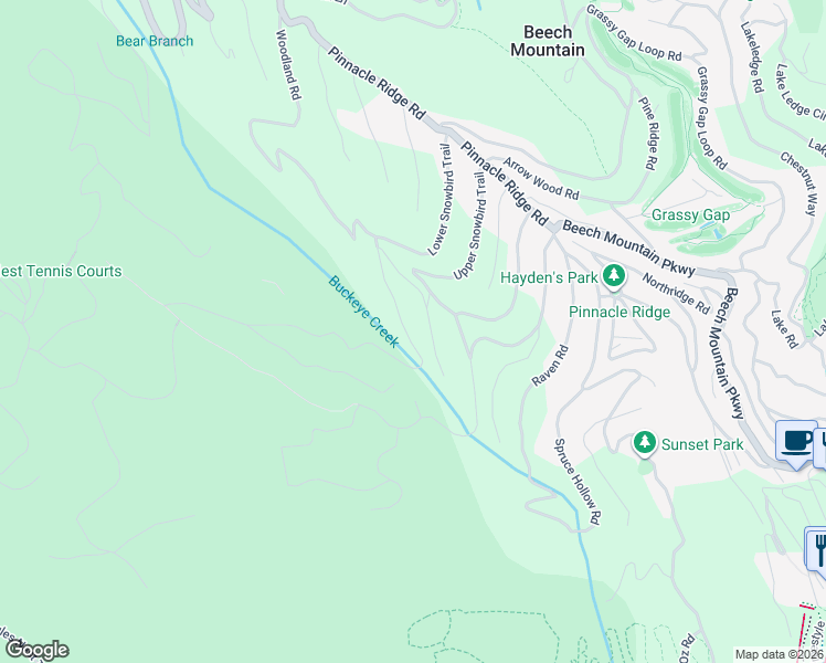 map of restaurants, bars, coffee shops, grocery stores, and more near 100 Wintercrest Lane in Beech Mountain
