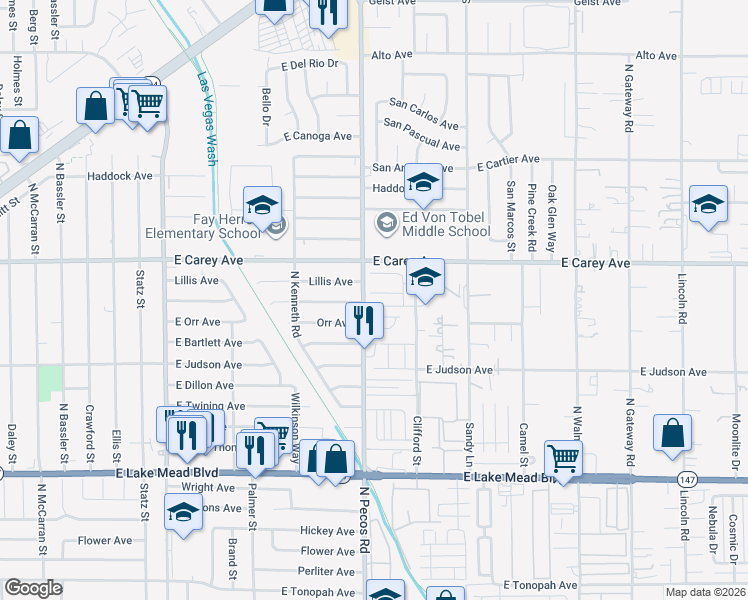map of restaurants, bars, coffee shops, grocery stores, and more near 3514 Japan Way in Las Vegas