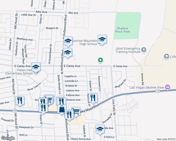 map of restaurants, bars, coffee shops, grocery stores, and more near 2377 Exeter Drive in Las Vegas