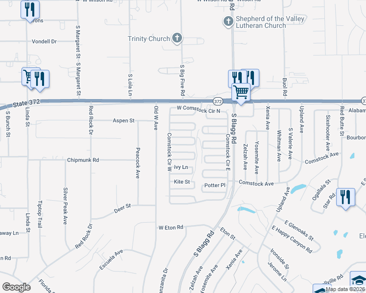 map of restaurants, bars, coffee shops, grocery stores, and more near 261 Ferndell Street in Pahrump