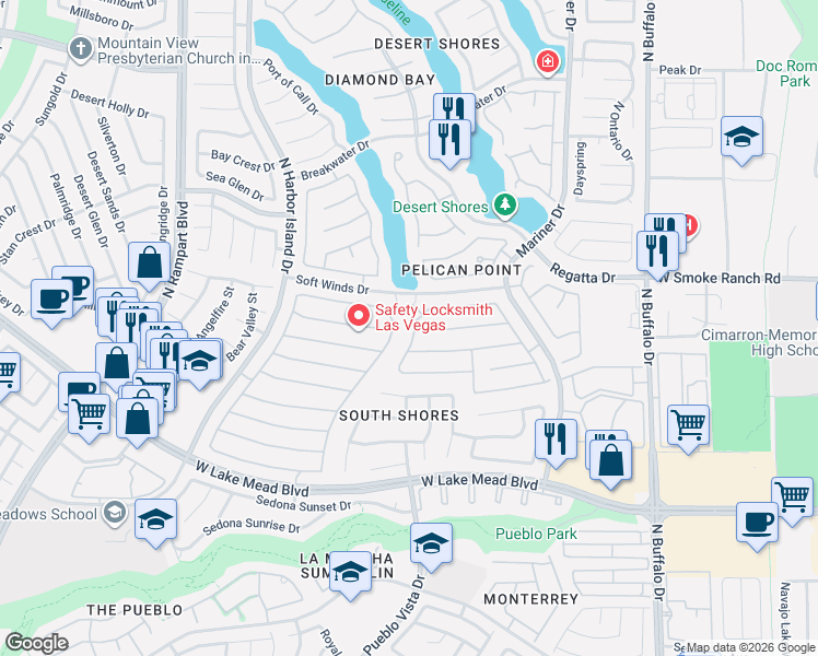 map of restaurants, bars, coffee shops, grocery stores, and more near 2340 Brighton Shore Street in Las Vegas