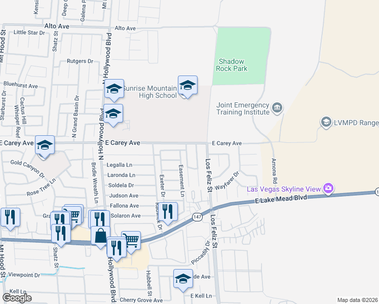 map of restaurants, bars, coffee shops, grocery stores, and more near 7012 Appleton Drive in Las Vegas