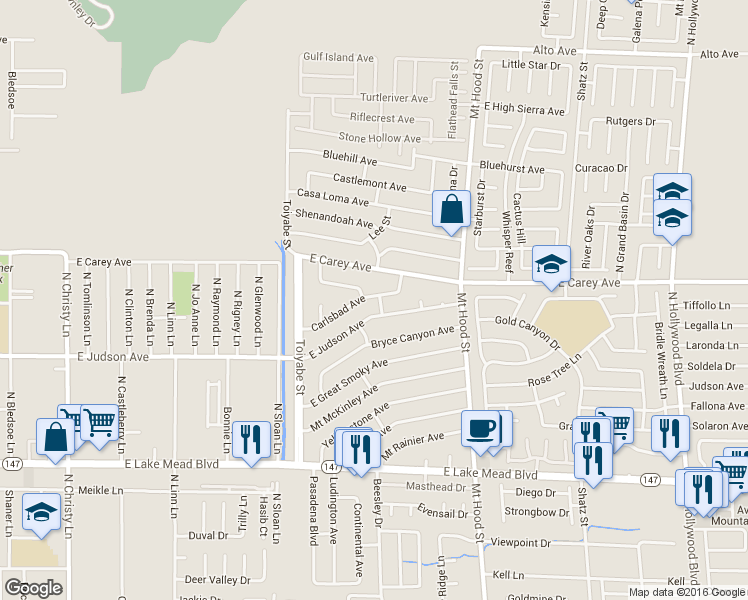 map of restaurants, bars, coffee shops, grocery stores, and more near 6155 East Carey Avenue in Las Vegas