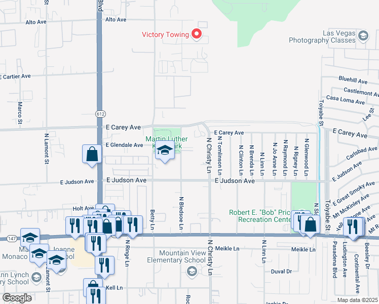 map of restaurants, bars, coffee shops, grocery stores, and more near 2314 North Bledsoe Lane in Las Vegas
