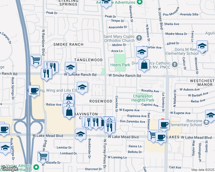 map of restaurants, bars, coffee shops, grocery stores, and more near in Las Vegas