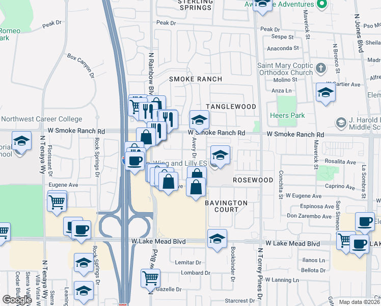 map of restaurants, bars, coffee shops, grocery stores, and more near 2337 Avery Drive in Las Vegas