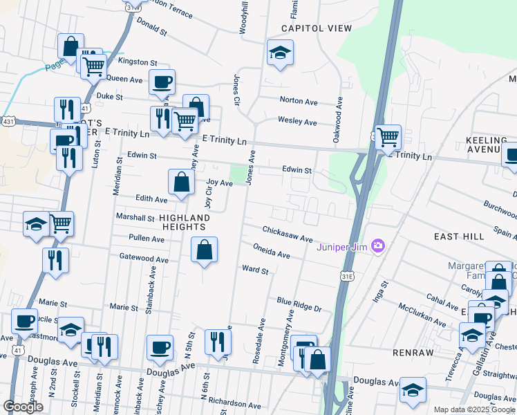 map of restaurants, bars, coffee shops, grocery stores, and more near 715 Cherokee Avenue in Nashville