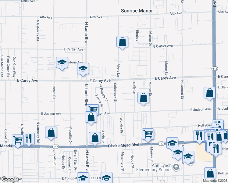 map of restaurants, bars, coffee shops, grocery stores, and more near 4442 El Tovar Road in Las Vegas