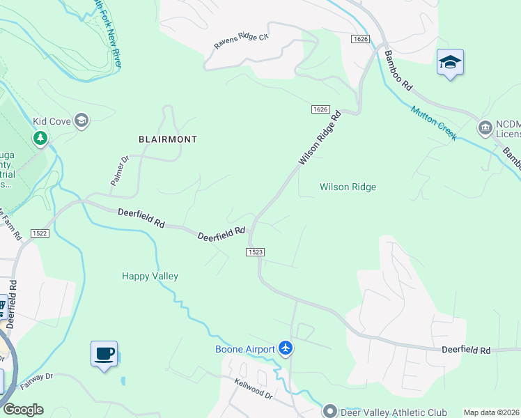 map of restaurants, bars, coffee shops, grocery stores, and more near 185 Wilson Ridge Road in Boone